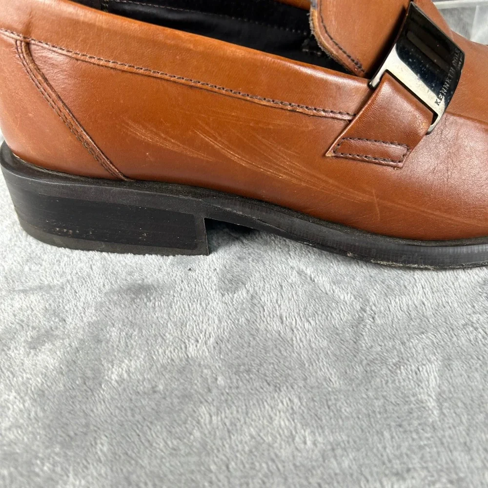 Kenneth Cole New York Mens Leather Loafers Cognac Brown Square Toe Size 11